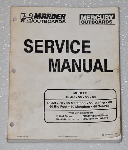 1995 + Mercury 40 & 45 Jet 50 55 60 Marathon, Seapro, Big Foot Factory Service Manual