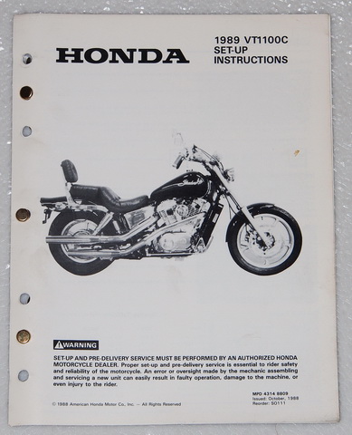 1989 Honda VT1100C Original Set-Up Instructions