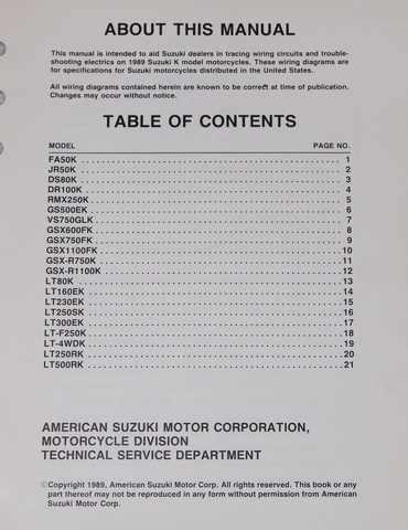 1989 Suzuki Motorcycle and ATV Electrical Wiring Diagrams