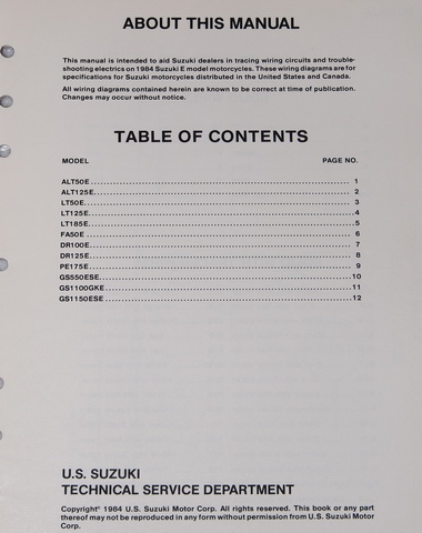 1984 SUZUKI Motorcycle and ATV Electrical Wiring Diagrams Manual 84 "E