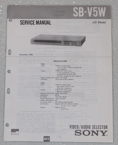 Sony SB-V5W Video / Audio Selector Original Factory Service Manual