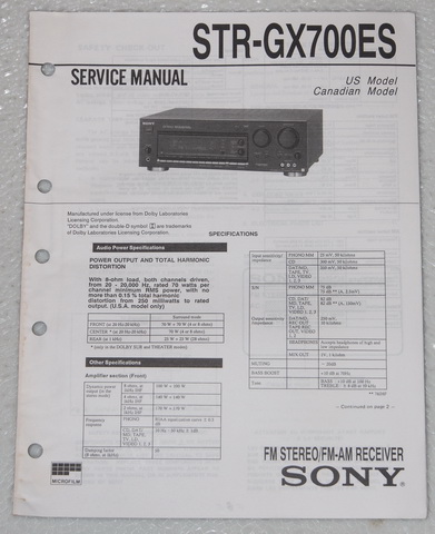 Sony STR-GX700ES FM-AM Stereo Receiver Original Factory Service Manual