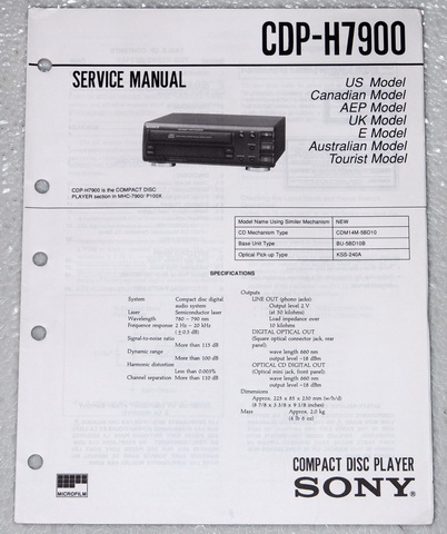 SONY CDP-H7900 CD PlayerOriginal Factory Service Manual