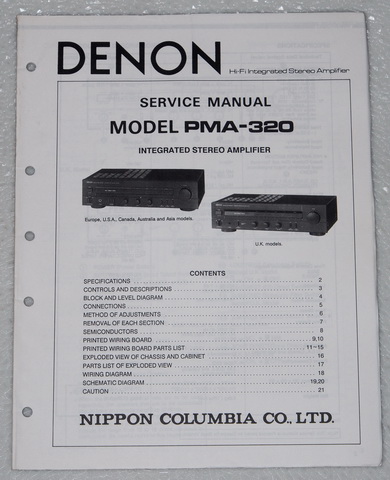 Denon PMA-320 Integrated Stereo Amplifier Original Factory Service Manual & Operation Instructions