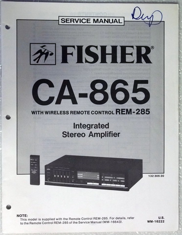 Fisher CA-865 Integrated Stereo Amplifier Original Factory Service Manual