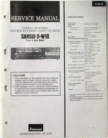Sansui D-W10 Cassette Deck Original Factory Service Manual