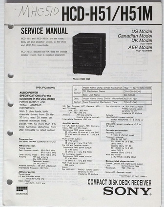 Sony HCD-441 Stereo Component System Original Factory Service Manual