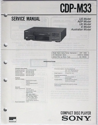 SONY CDP-M33 CD Player Original Factory Service Manual