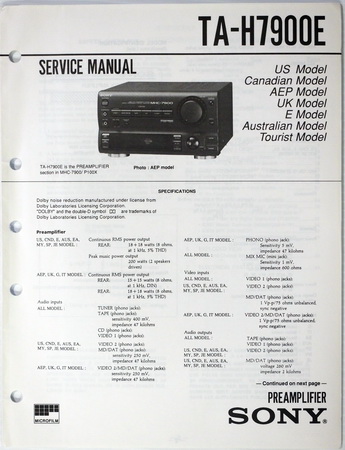 SONY TA-H7900E Pre-Amplifier (MHC-7900) Original Factory Service Manual