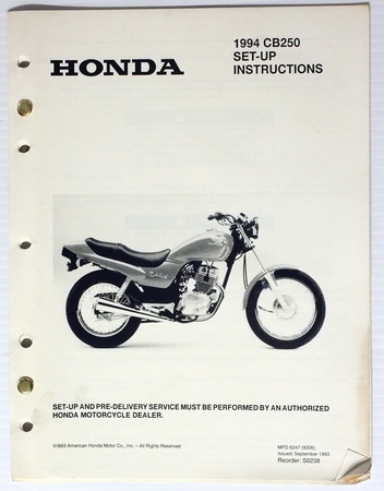 1994 Honda CB250 Original Set-Up Instructions Assembly Manual