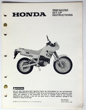 1990 Honda NX250 Original Set-Up Instructions