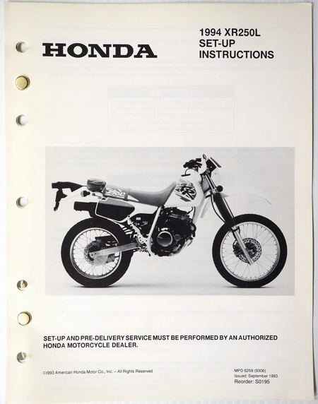 1994 Honda XR250L Original Set-Up Instructions