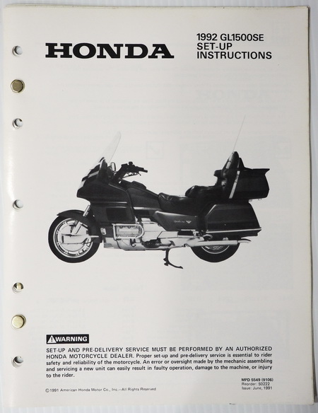 1992 Honda GL1500 SE Gold Wing Original Set-Up Instructions