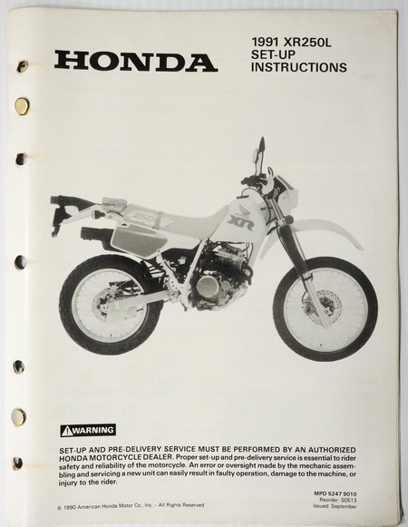 1991 Honda XR250L Original Set-Up Instructions