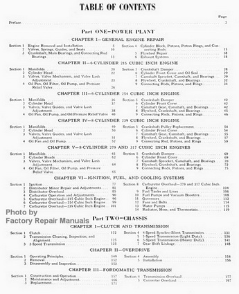 1953 Ford Truck Factory Shop Manual Table of Contents 1