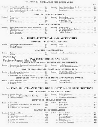 1953 Ford Truck Factory Shop Manual Table of Contents 2