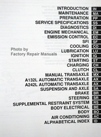 1998 Toyota Tercel Factory Repair Manual Table of Contents