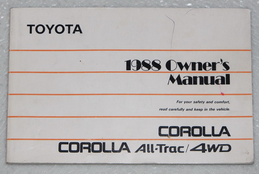 1988 Toyota Corolla All-Trac / 4WD Original Owner's Manual