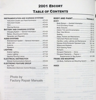 2001 Ford Escort Factory Service Manual Table of Contents Part Two