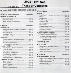 2002 Lincoln Town Car Factory Service Manual Table of Contents Page 1