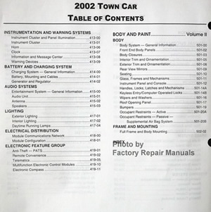 2002 Lincoln Town Car Factory Service Manual Table of Contents Page 2