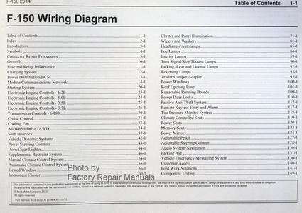 2014 Ford F150 Electrical Wiring Diagrams Table of Contents 1