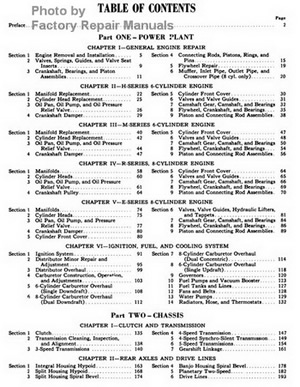 1949-1952 Ford Truck Factory Shop Manual Table of Contents 1