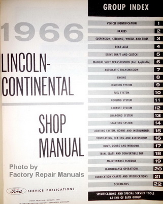 1966 Lincoln Continental Shop Manual Table of Contents