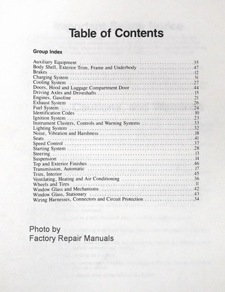 1991 Lincoln Mark VII Factory Service Manual Table of Contents