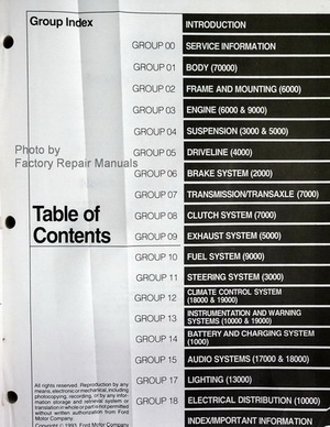 1994 Lincoln Continental Factory Service Manual Table of Contents