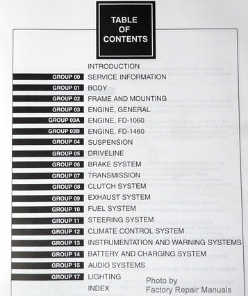 1997 Ford Cargo Truck Factory Service Manual Table of Contents