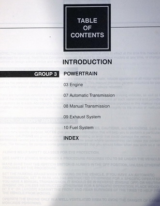 1998 Lincoln Continental Factory Service Manuals Table of Contents Volume 1