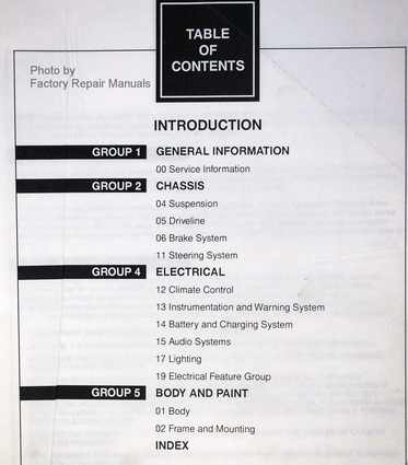 1998 Lincoln Continental Factory Service Manuals Table of Contents Volume 2