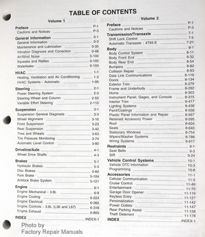 2004 Buick Park Avenue Factory Service Manuals Table of Contents