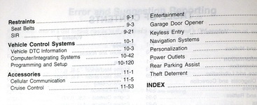 2005 Cadillac STS Table of Contents