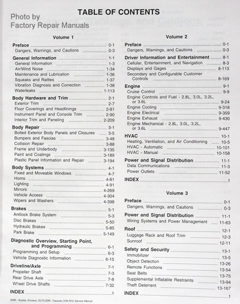 2009 Buick Enclave, Chevy Traverse, GMC Acadia & Saturn Outlook Factory Service Manual Table of Contents Page 1