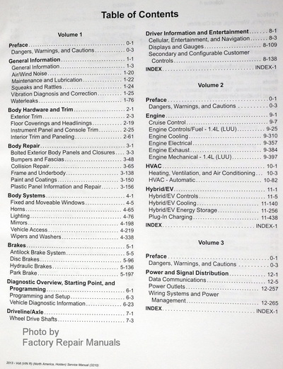 2013 Chevy Volt Factory Service Manual Table of Contents Page 1