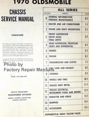 1970 Oldsmobile Factory Service Manual Table of contents