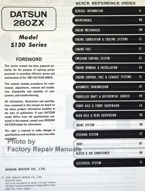1981 Datsun 280ZX Factory Service Manual Table of Contents