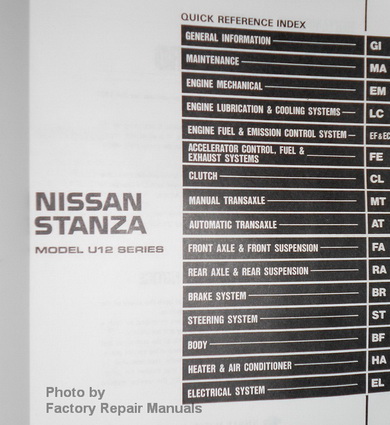 1991 Nissan Stanza Factory Service Manual Table of Contents