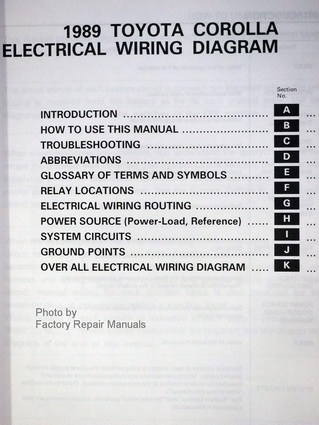 1989 Toyota Corolla Electrical Wiring Diagrams Table of Contents